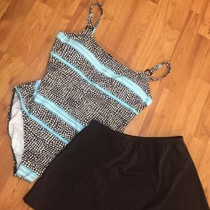 Leilani Teal & Brown One Piece Swim Skirt & Bottom